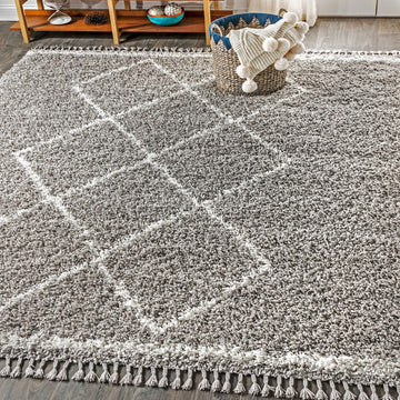 Beautiful mercer Shag Plush Tassel Moroccan Tribal Geometric Trellis Area Rug